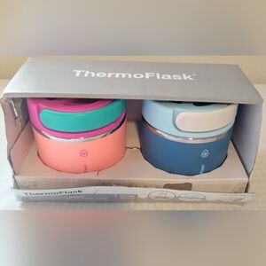 ThermoFlask set of 2 Insulated Stainless Steel 20 Oz Food Jars Blue/pink